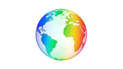 Rainbow colored earth globe illustration on white background for global concepts