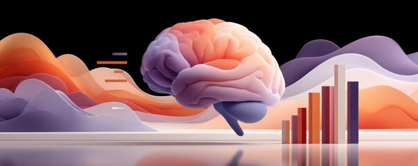 Brain with data charts and graphs: a visualization of analytics, neuroscience, and neural insights.