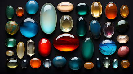 A collection of colorful oval cabochon gemstones