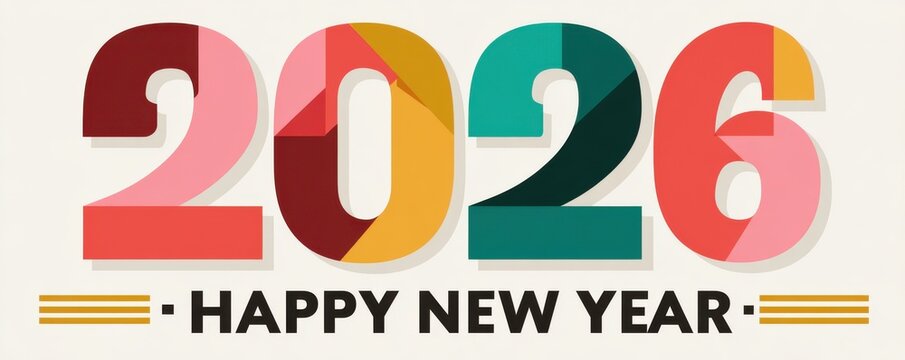 Bold geometric numbers 2026 design in vibrant colors for branding, New Year, and creative projects