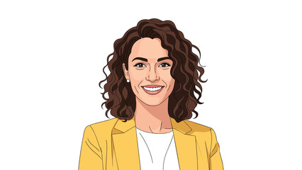 Confident young professional businesswoman smiling in a modern yellow jacket, ready for success in a dynamic career, empowering leadership