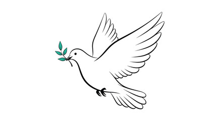 Fototapeta premium A graceful white dove in flight, carrying a vibrant green olive branch, beautifully symbolizes peace, hope, and new beginnings.