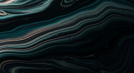Obraz premium Dark teal abstract fluid art background featuring deep waves and metallic black liquid texture.