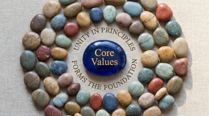 Core values stones form a foundation with unity in principles