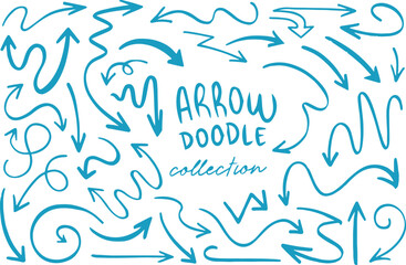 Teal pen arrow doodle collection on checkered paper. Hand-drawn sketch arrows in curved, wavy, and straight styles — perfect for notes, school designs, and playful highlights