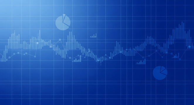 Abstract Blue Finance Background Showing Stock Market Data Charts and Business Analytics Graphs