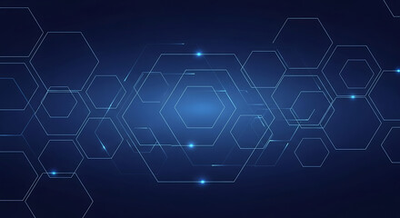 Futuristic digital network background featuring glowing blue hexagonal lines for technology data and communication concepts.