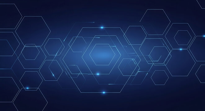 Futuristic digital network background featuring glowing blue hexagonal lines for technology data and communication concepts.