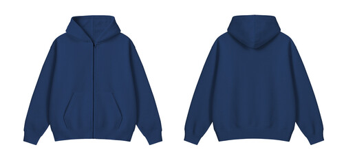 Navy Blue Zipper Hoodie Mockup Front and Back on Transparent Background © Drip