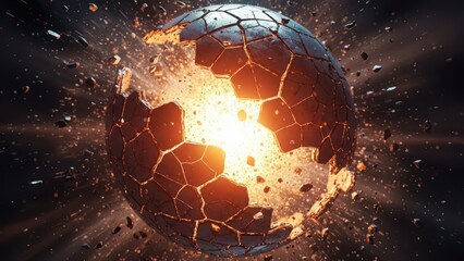 Hot rock explosion, Splitting fiery globe reveals glowing interior layers