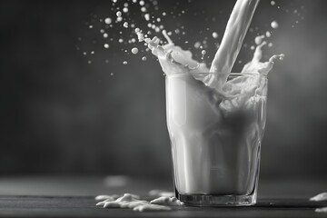 Image Black and White Milk Splash in Glass pouring liquid