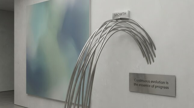 Abstract metal sculpture representing growth on a wall - Powered by Adobe