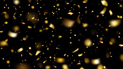 falling gold beautiful confetti on dark background,