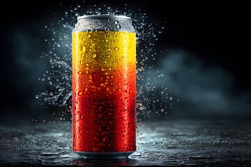 Soda can with water splashes and condensation drink Image