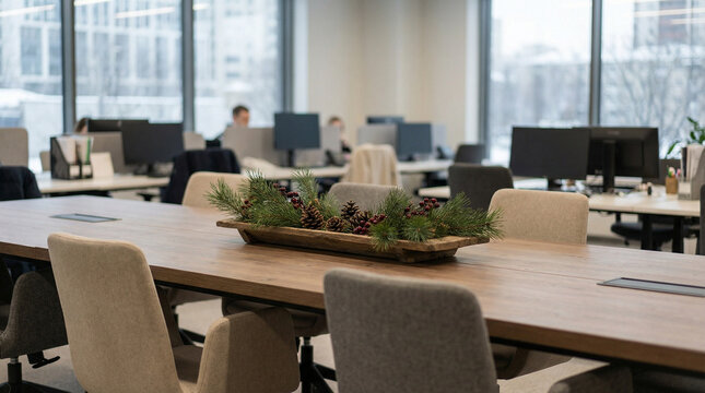 Modern office meeting table with holiday decoration