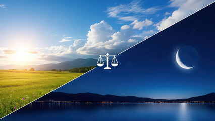 Evenly balanced sky revealing differing lights and peaceful coexistence