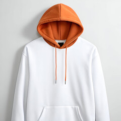 front of basic white and orange hoodie isolated