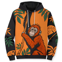 front of hoodie sweater with orangutan pattern