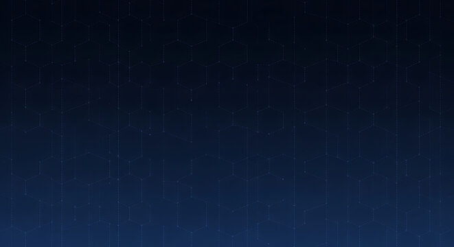 Abstract dark blue technology background with glowing hexagonal network grid pattern for data science design