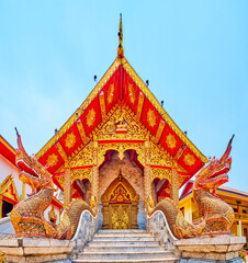 The facade of the Ubosot in Wat Thung Yu, Chiang Mai, Thailand