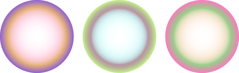 Obraz premium Purple Yellow Glow Circle, Green Cyan Gradient Sphere, Pink Green Soft Light Orb Vector Set – Abstract Round Glow Design
