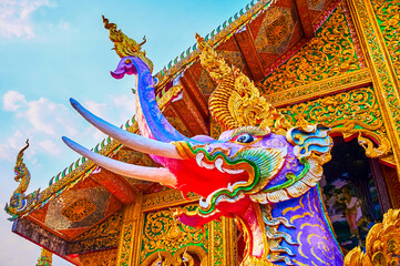 Closeup head of Hatsadiling winged elephant statue, Wat Chetawan, Chiang Mai, Thailand