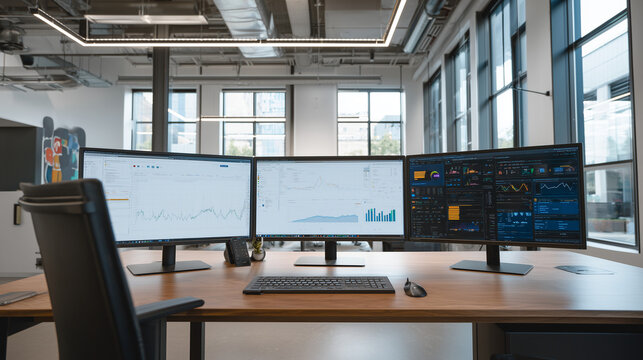 modern office workspace, data analytics setup
