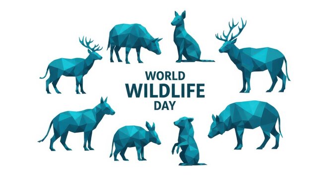 World wildlife day celebration with various polygonal animals on a white background - Powered by Adobe
