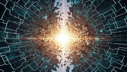 Dynamic electronic landscape illustrating security and innovation themes