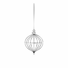 Obraz premium Christmas ornament. Wireframe ball decoration. Black lines on white background. Simple holiday icon. Vector illustration. Ornate sphere. Hanging decoration. Minimalist design. Festive