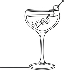 Minimalist One Line Drawing of Cocktail Glass.