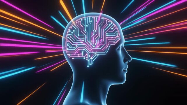 4K Futuristic Digital Brain and Circuits Technology Concept