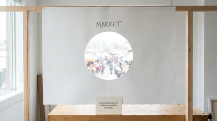 Marketplace scene with a crowd of people shopping outdoors