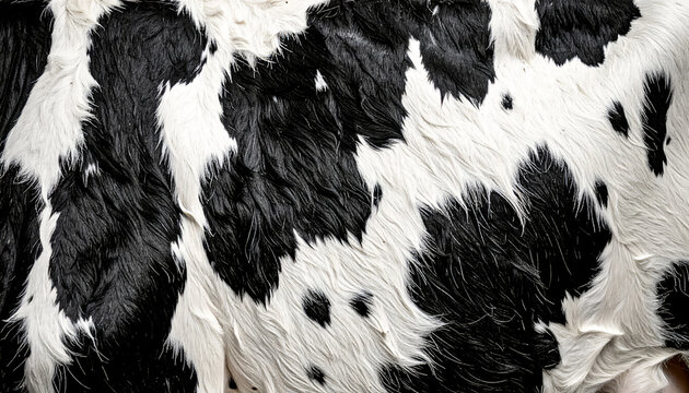 Texture of cow artificial skin with pattern realistic black-and-white spots, short glossy hair, tileable texture