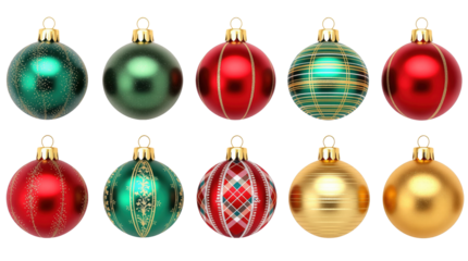 Christmas ornament collection isolated on black background isolated on transparent background