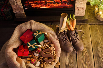 Obraz premium Sinterklaas Eve Traditions. Festive Sinterklaas scene with gifts