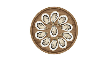 Elegant oysters presented on a rustic wooden platter, perfect for seafood restaurant menus, culinary blogs, or upscale event promotions