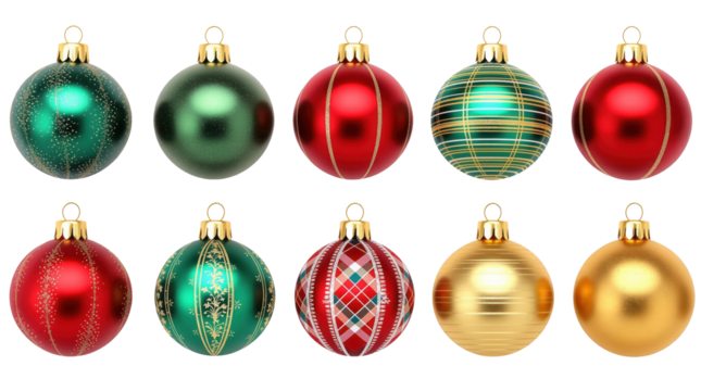 Christmas ornament collection isolated on black background isolated on transparent background