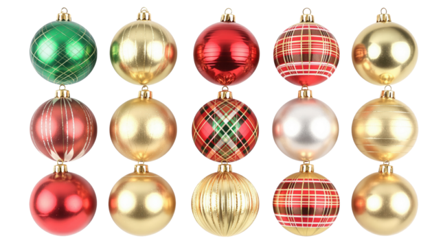 Christmas ornament collection isolated on black background isolated on transparent background