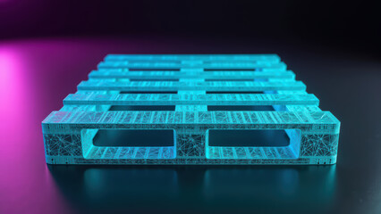 Translucent plastic pallet with intricate design, illuminated by vibrant lighting, showcasing modern material and structure