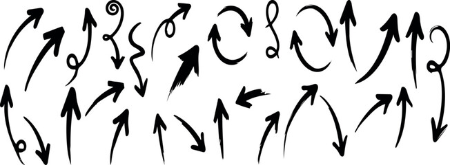 Hand Drawn Arrow Doodle Pack, Creative Sketch Direction Symbols, Abstract Brush Stroke Arrows Collection, Marker Style Icons, Brush Arrows Bundle