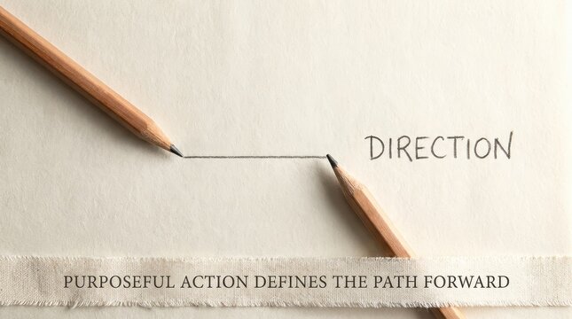 Two pencils drawing a line on paper with text