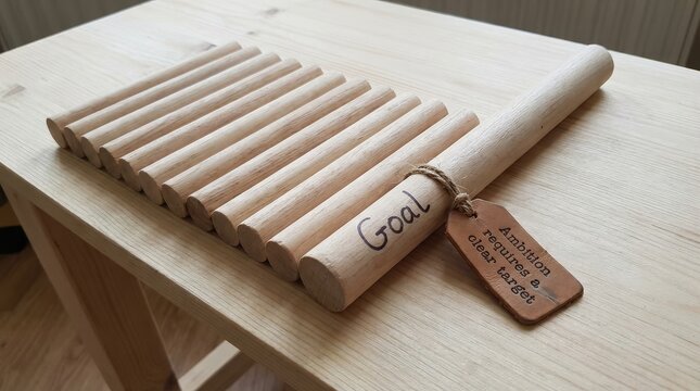 Wooden roller with goal message and ambition quote tag