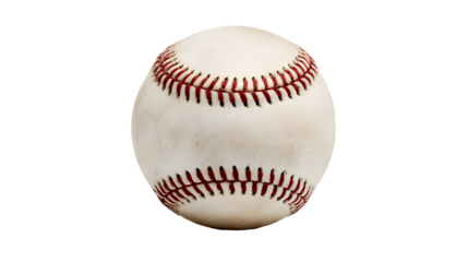 A close up view of a classic white baseball with red stitching