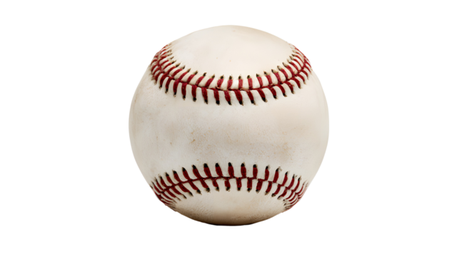 A close up view of a classic white baseball with red stitching