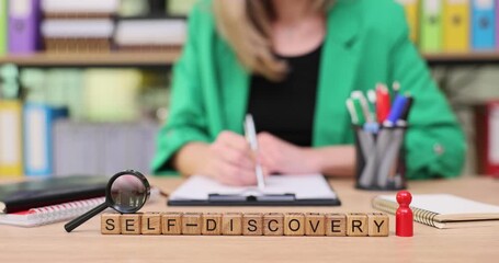 Embracing self-discovery and personal growth through reflection and writing in a cozy workspace