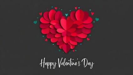Red Paper Cut Heart with Happy Valentine's Day Calligraphy on Dark Blue Background