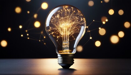 light bulb with glowing neural networks inside symbolizing the idea of innovative ideas and artificial intelligence technology