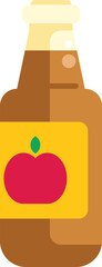This vector illustration features a glass bottle containing apple juice, complete with a vibrant label showcasing a red apple