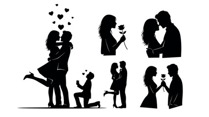 Romantic couple silhouette embracing in love